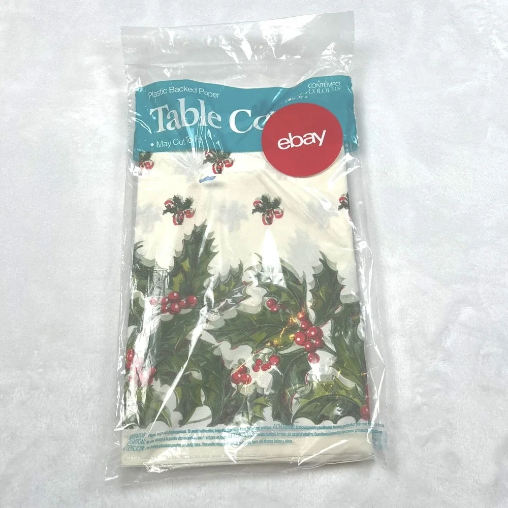 Contempo Colours Christmas Holly Plastic Backed Paper Table Cover 54x96 8L6428TC